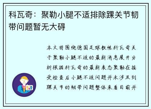 科瓦奇：聚勒小腿不适排除踝关节韧带问题暂无大碍